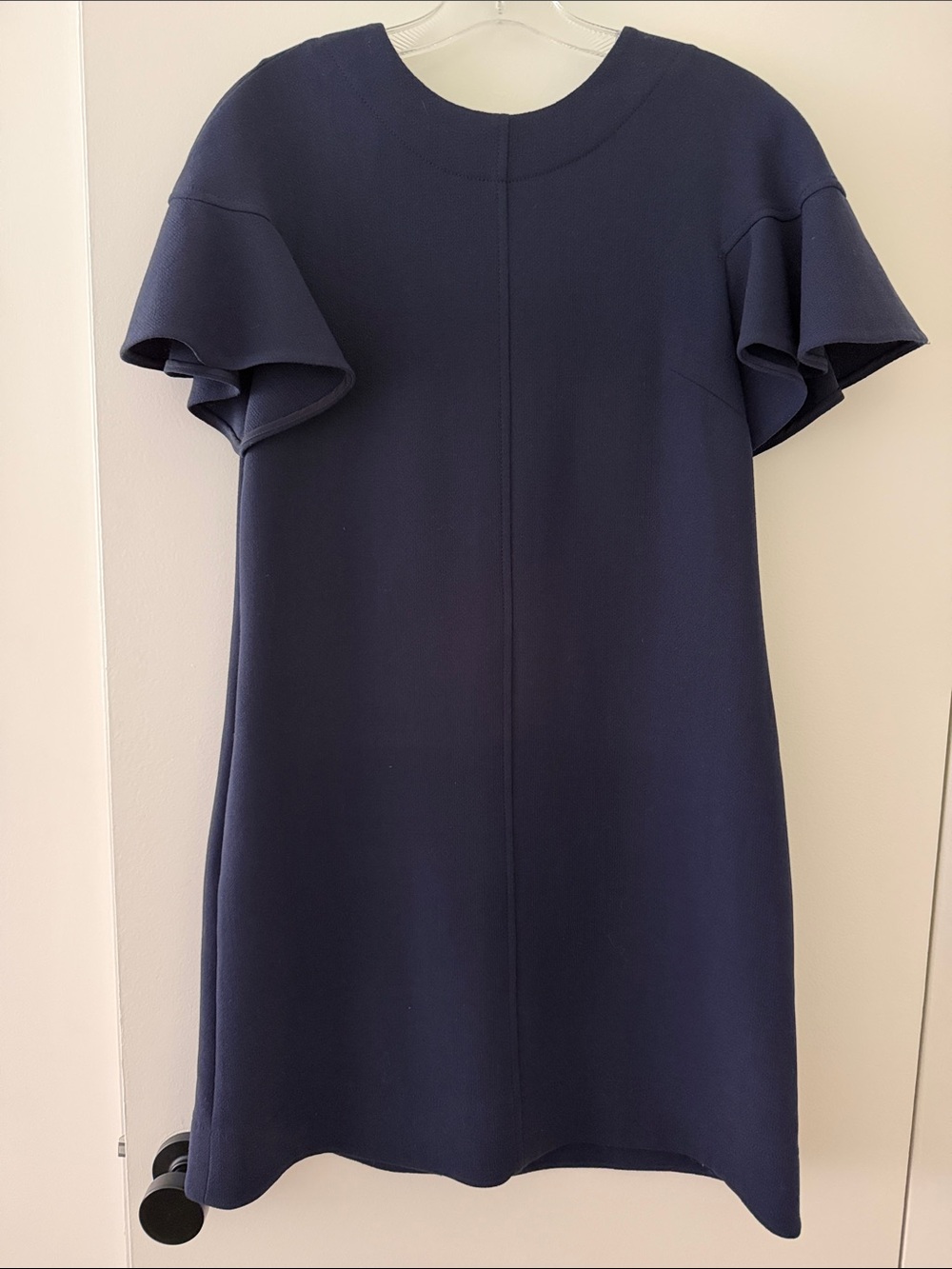 Lela Rose Navy Wool Blend A-Line Dress w/ Flutter Sleeves
